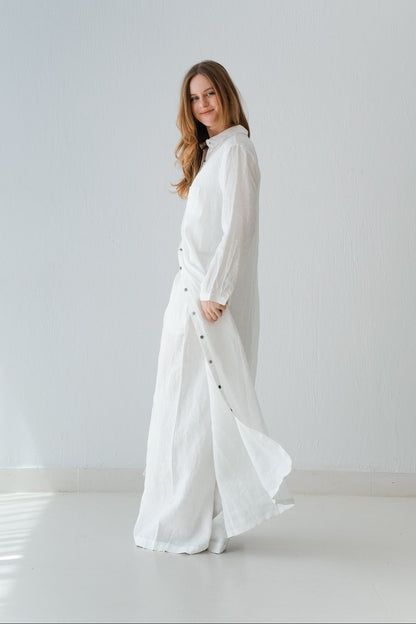 Soft Linen Long Shirt In White