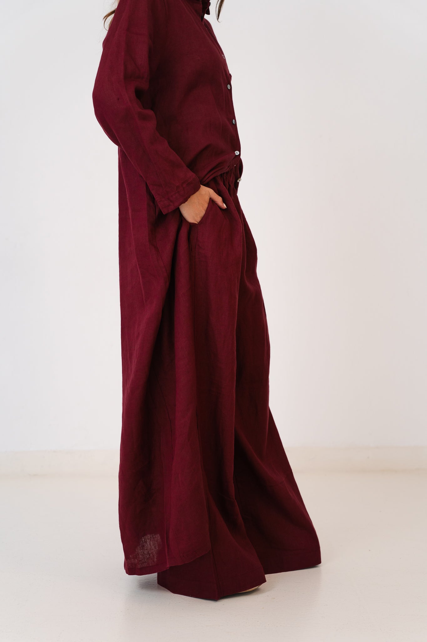 Linen Pants In Maroon