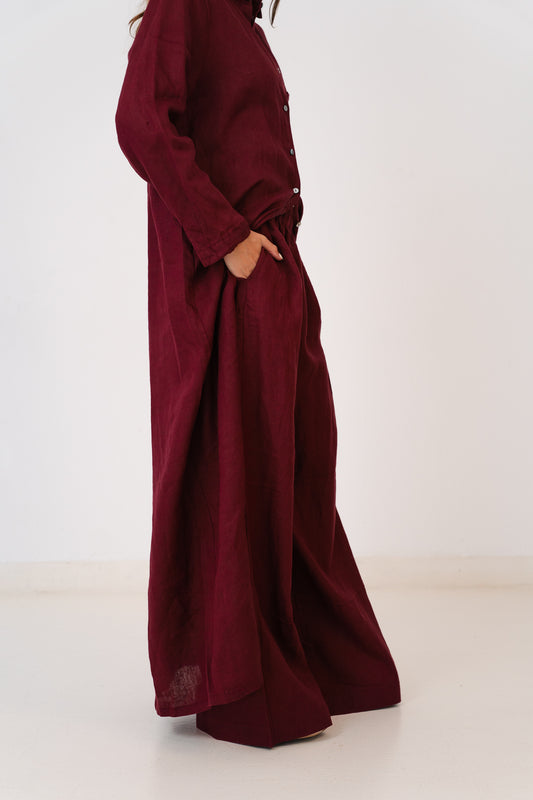 Linen Pants In Maroon