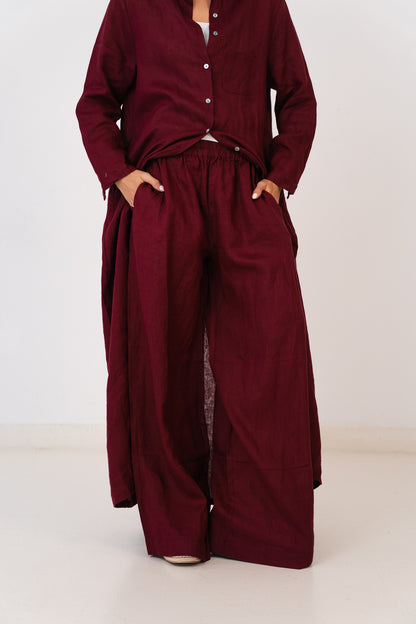 Linen Pants In Maroon