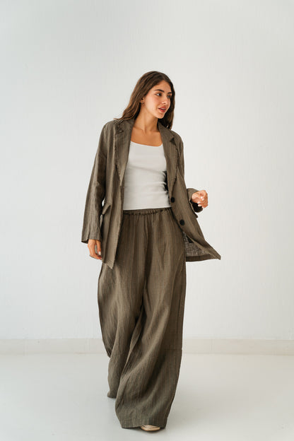 Striped Linen Pants In Olive
