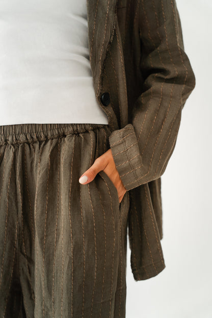 Striped Linen Pants In Olive