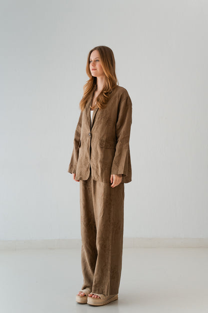Flowered Linen Pants In Warm Cinnamon
