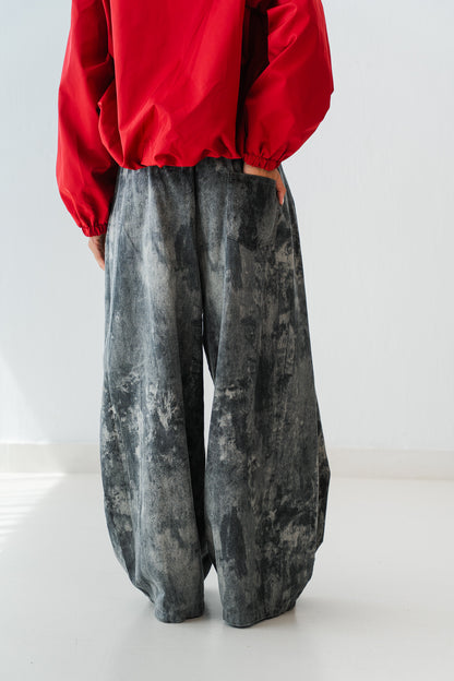 Loose Printed Pants In Black Stone