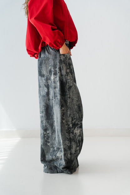 Loose Printed Pants In Black Stone