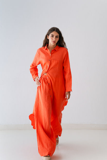 Soft Linen Long Shirt In Papaya