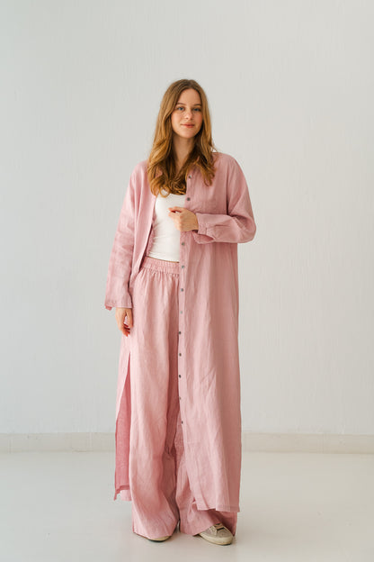 Soft Linen Long Shirt In Baby Pink