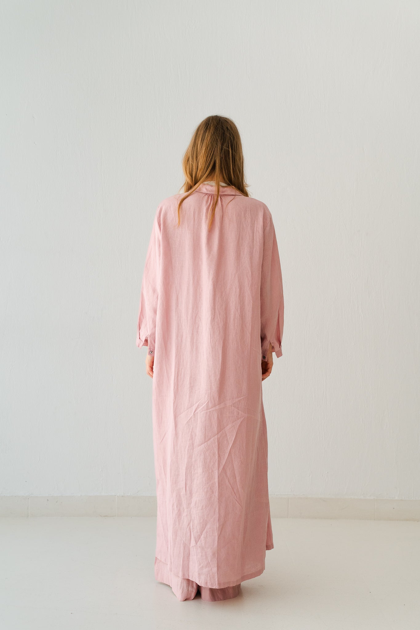 Soft Linen Long Shirt In Baby Pink