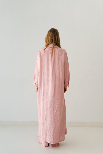 Soft Linen Long Shirt In Baby Pink