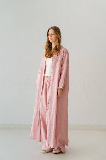 Soft Linen Long Shirt In Baby Pink