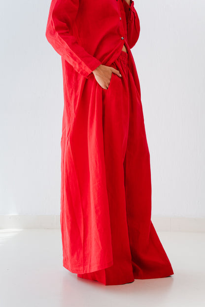 Linen Pants In Crimson