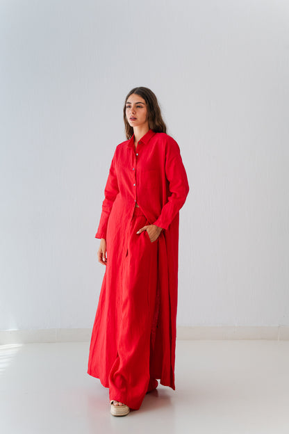 Linen Pants In Crimson