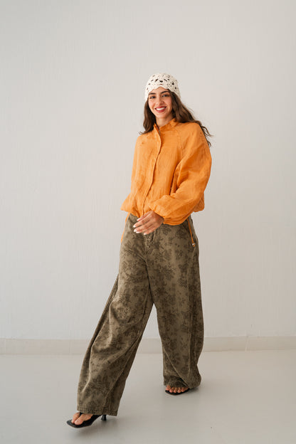 Olive Flowered Pants