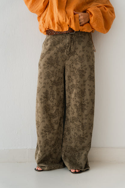 Olive Flowered Pants