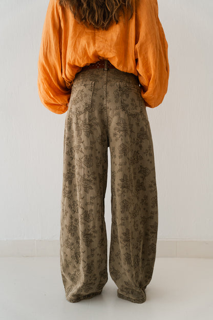 Olive Flowered Pants
