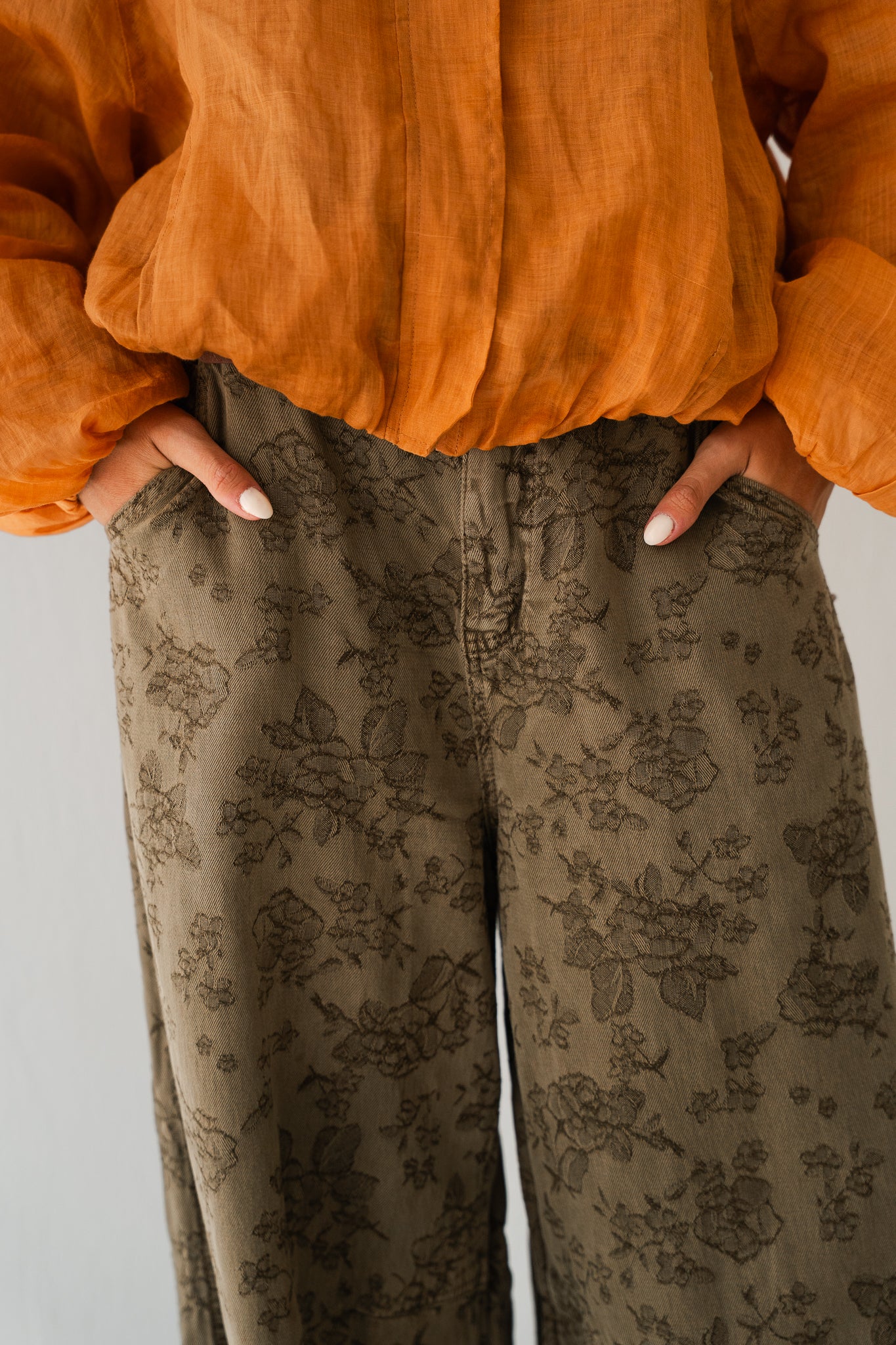 Olive Flowered Pants