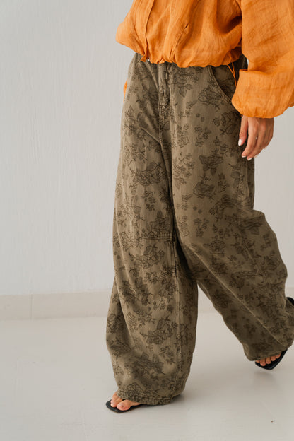 Olive Flowered Pants